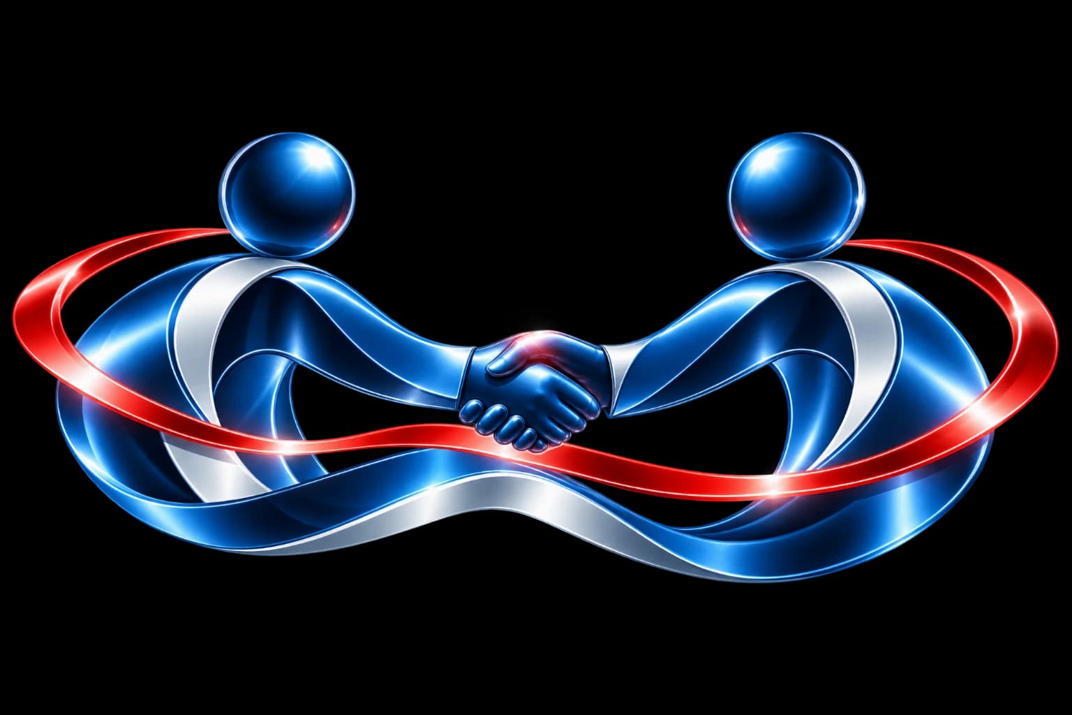 Two people meeting through a handshake